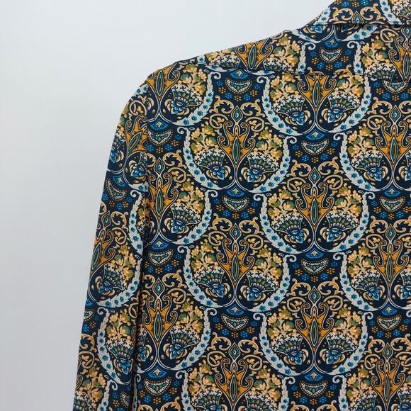 Devil's Advocate  Paisley Blue Tan Long Sleeve Button Down Blouse M - Picture 10 of 14
